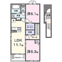 カーサ・フォレスタ　B 2階2LDKの間取り