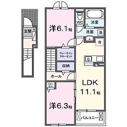 カーサ・フォレスタ　C 2階2LDKの間取り