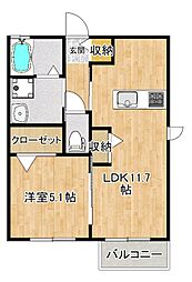 ミネール山隈 2階1LDKの間取り