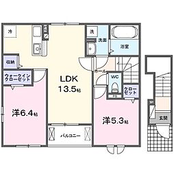 ファミリア・フェリーチェ 2階2LDKの間取り