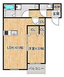 サン・ブロッサム菩提寺 2階1LDKの間取り
