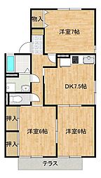 サンハイム甘木 3DKの間取図画像
