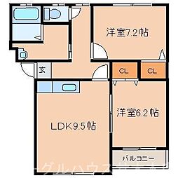 シャロム朝倉 2LDKの間取図画像
