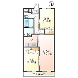 サンフォーレみのう・弐番館 2LDKの間取図画像
