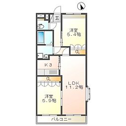 サンフォーレみのう・弐番館 2LDKの間取図画像