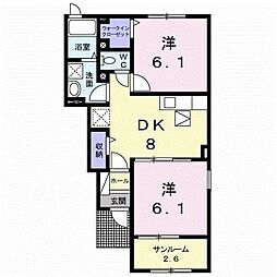 レジデンスドリームA2 2DKの間取図画像