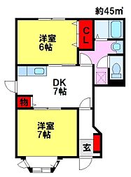 エクセレントパーク 1階2DKの間取り