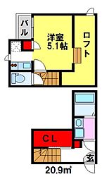 CB鳥栖ブランシェ 1階1Kの間取り