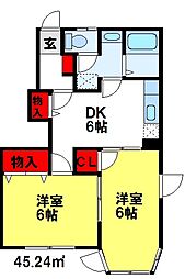 パレ・ド・ボヌール 2DKの間取図画像
