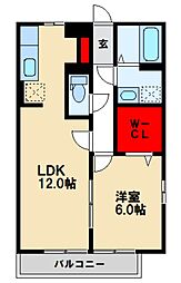 セイシェル大山B 1LDKの間取図画像