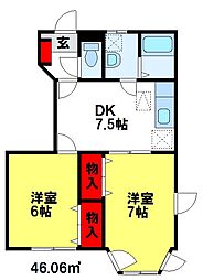 モントディダンスB 2DKの間取図画像