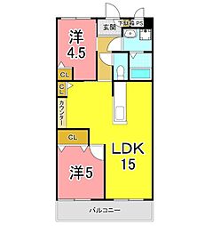 YKハイツ宮の上 2LDKの間取図画像