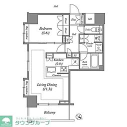 ザ・レジデンス赤坂檜町 12階1LDKの間取り