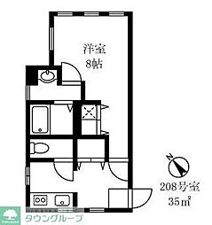 ウイング古屋 2階1DKの間取り