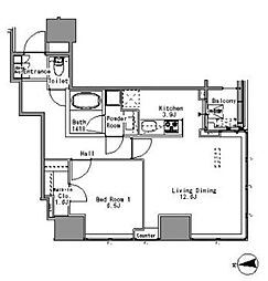 Ｗｈｉｔｅ　Ｔｏｗｅｒ　Ｈａｍａｍａｔｓｕｃｈｏ 2階1LDKの間取り