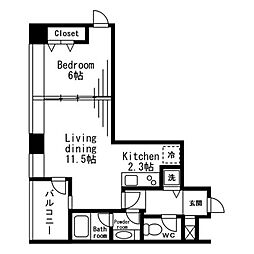 レジディアタワー麻布十番 10階1LDKの間取り