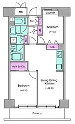 レジディア芝浦 2LDKの間取図画像