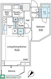 パークタワー勝どきミッド 1LDKの間取図画像