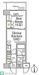 ベルファース大森山王 1DKの間取図画像