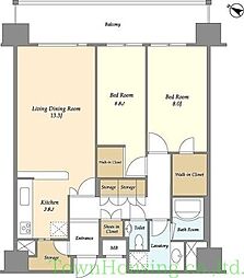 BPRレジデンス三田伊皿子坂 2LDKの間取図画像