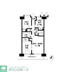 J.O.Sハイツ多摩川 2SLDKの間取図画像
