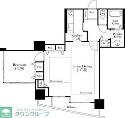 河田町ガーデン1号棟 1LDKの間取図画像