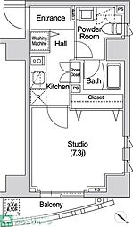 カーサスプレンディッド赤坂7丁目 1Kの間取図画像