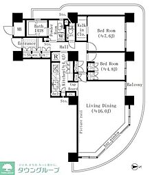 リバーポイントタワー 2LDKの間取図画像