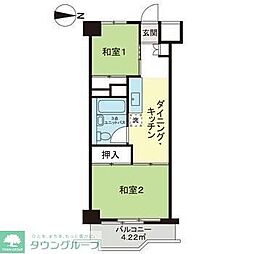 築地永谷コーポラス 2DKの間取図画像