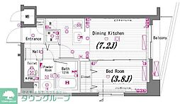 ガラ・シティ神田淡路町 1DKの間取図画像