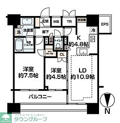 グランリビオ芝大門 2LDKの間取図画像