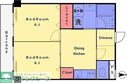 マンション芝公園 2DKの間取図画像