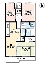 UR都市機構常盤平セントラルハイツ2号棟 3DKの間取図画像