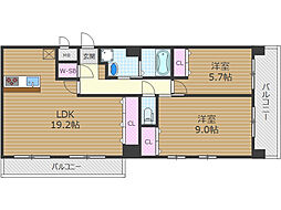 スプランティッド茨木天王 4階2LDKの間取り