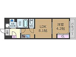グラシアスコート富田 1DKの間取図画像