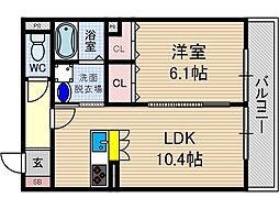 アルカディア舟木町 1LDKの間取図画像