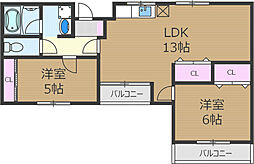 シャングリラ鮎川 2LDKの間取図画像