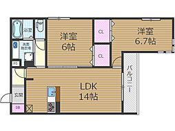 アリヴィオ 2LDKの間取図画像