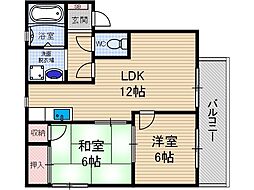 ラクシュミー鳥飼D棟 2LDKの間取図画像