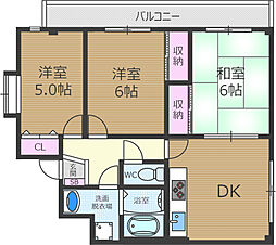 コーポウエスト・リバー 3DKの間取図画像