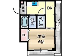 都部ハイツ 1DKの間取図画像