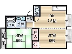 サンハイツ千原2 1LDKの間取図画像