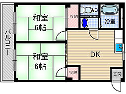シャトーかわもと 2DKの間取図画像