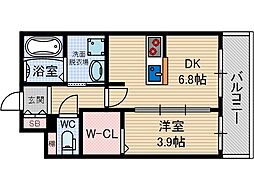 アヴェニール千里丘東 1DKの間取図画像