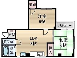 リバティハイツ 2LDKの間取図画像