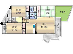 東奈良リッツハウス 3LDKの間取図画像
