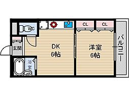 茨木ロイヤル 1DKの間取図画像