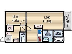 オーク太田2 1LDKの間取図画像