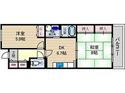 UR都市機構茨木学園町5号棟 2DKの間取図画像