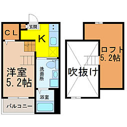 グランフルール 1Kの間取図画像